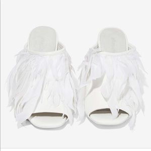 Jeffery Campbell white Uber feather leather heel.